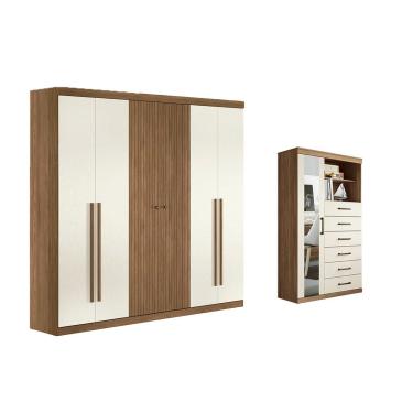 Imagem de Quarto Completo Modu 2 Peças (1GuardaRoupa+1Cômoda) QC377 Jatoba/Areia - Santos Andirá
