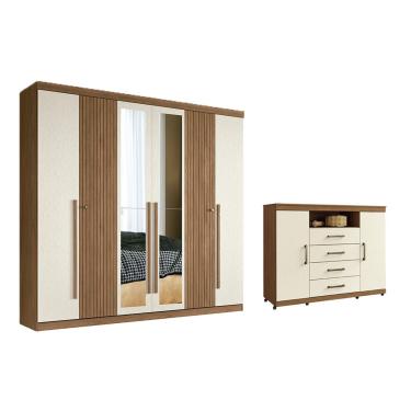 Imagem de Quarto Completo Modu 2 Peças (1GuardaRoupa+1Cômoda) QC357 Jatoba/Areia - Santos Andirá