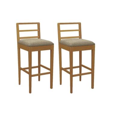 Imagem de Banqueta Cozinha Sofia 1bmm006ca Premium Madeira Maciça Kit 2 Un Carvalho/boucle Bege Fendi - Kappesberg