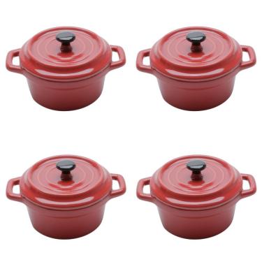 Imagem de Conjunto 04 Mini Caçarola De Porcelana Vermelha 150ml Wolff