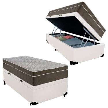 Imagem de Cama Box Baú Solteiro Sintético + Colchão De Molas Ensacadas - SerenePrime - 88cm Branco