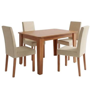 Imagem de Conjunto de Jantar Estela e Maia 4 Lugares Tampo em MDF com Cadeiras Estofadas Linho Ge...