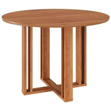Imagem de Mesa de Jantar Flora 15175 4 Lugares Redonda Tampo Mdf 109x109cm Marrom Milani Movelaria