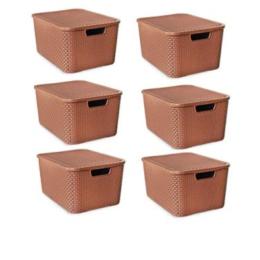 Imagem de Kit 6 Caixas Organizadoras Rattan 7 Litros Com Tampa Cor: Marrom