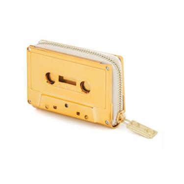 Imagem de FYDELITY Capa carteira com fita cassete, retrô, couro, porta-cartões, moeda, cromo dourado