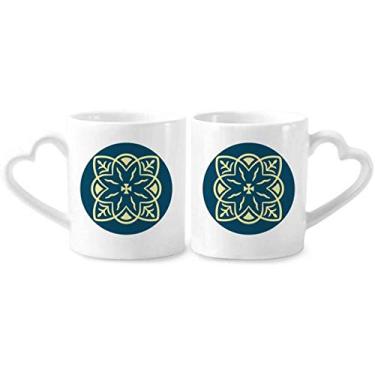 Imagem de Conjunto de canecas de porcelana para casais, estampa decorativa, estilo azul, talavera, coração
