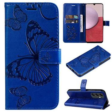 Imagem de Capas de telefone borboleta em relevo para Samsung Galaxy A14 5G Capa de couro com compartimentos para cartão de visita de luxo clipe de carteira à prova de choque Capas para Samsung A14 5G (azul, Samsung A14 5G)