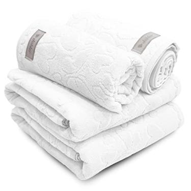 Imagem de Jogo de Banho 4 Peças Romance Dohler Aveludada 100% Algodão Toalha Fio Penteado Coração Borboleta (Branco)