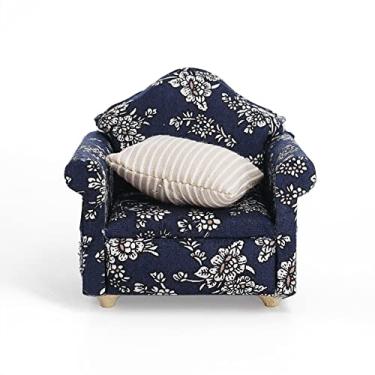 Imagem de Odoria 1/12 Cadeira de Braços Miniatura Recliner Móveis para Casa de Bonecas Acessórios, Azul Escuro