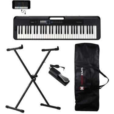Imagem de Kit Teclado Musical CASIOTONE CT-S300 Preto APP Chordana Play + Suporte em X + Pedal Sustain + Capa