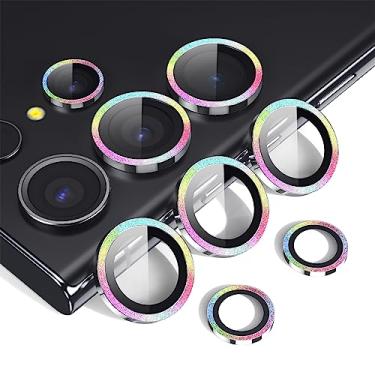 Imagem de Ankilo Protetor de lente de câmera para Samsung Galaxy S23 Ultra, capa protetora de tela de câmera de anel de metal de liga de alumínio, vidro temperado 9H resistente a arranhões, colorido com glitter
