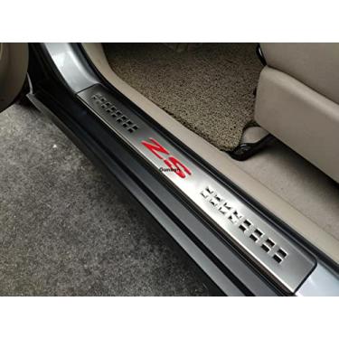 Imagem de GZBFTDH Protetor contra rasgos para porta de carro, para acessórios MG ZS 2017 2022, aço inoxidável com plástico ABS para entrada de porta e placa de proteção de porta de plástico, peças interiores de automóveis, painéis de chute 4 peças (vermelho)