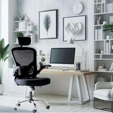 Imagem de Cadeira de Escritório Executiva Presidente. Moderna com Apoio para Cabeça e Lombar - Preta. Selo de Conformidade Ergonômica NR-17