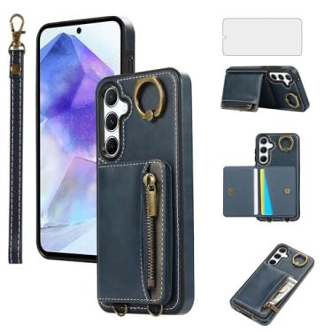 Imagem de Asuwish Capa de telefone para Samsung Galaxy A55 5G capa carteira e protetor de tela de vidro temperado zíper flip anel de crédito suporte de cartão suporte couro robusto acessórios de celular A 55