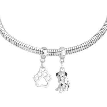 Imagem de Pulseira Pata Cachorro Berloque Banhado a Prata 925 - Work Semijoias, 