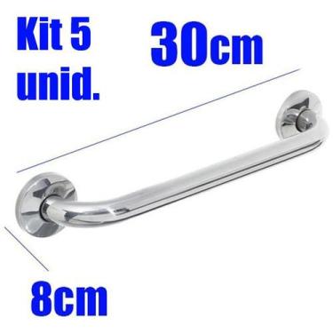 Imagem de Kit 5 Barras Alça de Apoio Banheiro Inox 30cm Idoso Acessibilidade - A