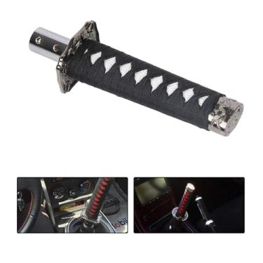 Imagem de Gseigvee 1 peça Katana Samurai cabeça de mudança de marcha, capa protetora de botão de câmbio de 15,5 cm com 4 adaptadores, alavanca de transmissão personalizada, universal para a maioria dos carros de transmissão manual (branco e preto)