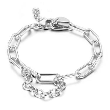 Imagem de SIXAOAZZ Pulseira de alfinete de segurança prata com clipe de papel de personalidade pulseira de aço titânio temperamento simples moderna pulseira geométrica polida com caixa de embalagem, 7.48