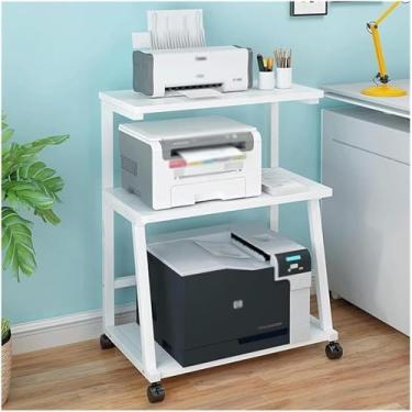 Imagem de Suporte de impressora de madeira de 3 níveis, carrinho de impressora móvel com rodas para armazenamento de escritório doméstico, suporte de triturador de papel, branco, 48 x 38 x 75 cm
