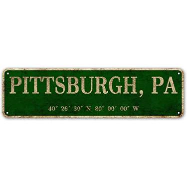 Imagem de LINStore Pittsburgh, Pa City Sign Rústico Vintage Metal Art Decoração de Parede Escritório/Casa/Sala de Aula 4” X 16”