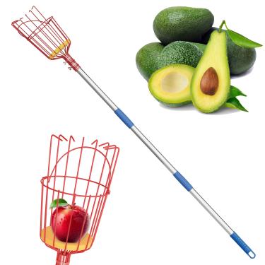 Imagem de MANXRKUI Ferramenta de colhedor de frutas de 3 metros de comprimento, mastro extensível de colhedor de frutas com cesta telescópica, mastro de apanhador de árvores frutíferas de maçã com haste de aço
