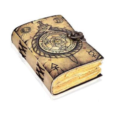 Imagem de Livro de feitiços de couro encadernado com borda de baralho, papel Grimório impresso, caderno espiral gótico, antigo, livro vintage para homens e mulheres