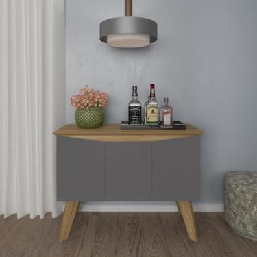 Imagem de Bancada Buffet Oásis Carvalho com Grafite 3 Portas Tampo com Borda Inv