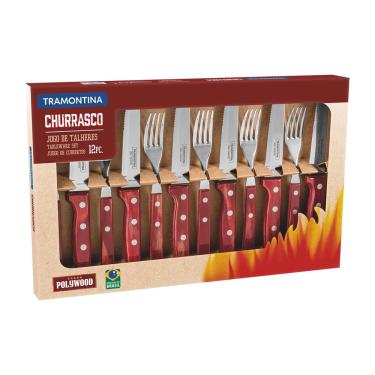 Imagem de Faqueiro Para Churrasco Tramontina 21198776 12 Peças Inox E Madeira