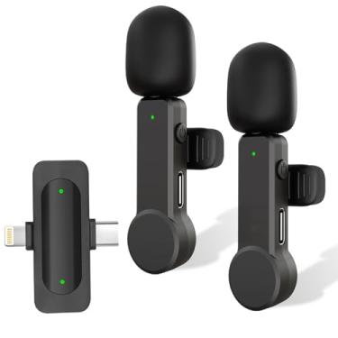 Imagem de NPTCL Microfone Lavalier sem fio para Android e iPhone 15, microfone Lav com cancelamento de ruído, microfone de lapela USB C com adaptador de iluminação para iPhone, gravação de vídeo, Vlog, TikTok