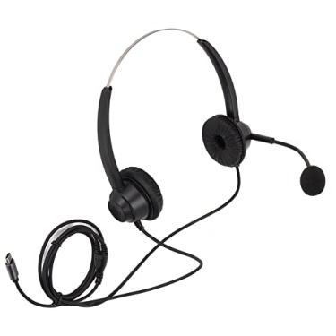 Imagem de flexman Fone de ouvido com fio USB C, fone de ouvido com microfone com cancelamento de ruído, fone de ouvido com faixa de cabeça ajustável, fone de ouvido binaural para call center, curso online