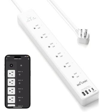 Imagem de Extensão de tomada inteligente BN LINK, protetor contra sobretensão com 6 tomadas inteligentes controladas individualmente, 4 USB (incluindo 20W USB-C), compatível com Alexa e Google Home