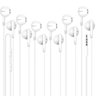 Imagem de Cianyyee Pacote com 6 fones de ouvido com fio estéreo de graves pesados, controle de volume, fones de ouvido com microfone, compatível com iPhone, Android, computadores, iPad ou qualquer dispositivo