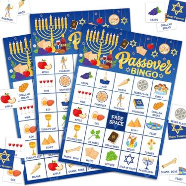Imagem de JarThenaAMCS 35Pcs Passover Bingo Game 24 Players Cartoon Pesach Theme Bingo Cards for Adults Family Classroom Activities Jewish Festival Party Favors