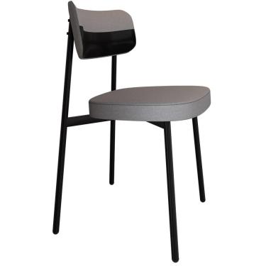 Imagem de Cadeira Estofada Para Sala De Jantar Astrid Preto C01 Linho Cinza Courino Preto - Lyam Decor