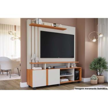 Imagem de Estante P/ Sala Até 55 Pol Valência C/ 2 Portas E Rodízios 160x182cm Off White/cinamomo - Permóbili