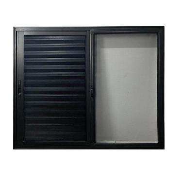 Imagem de Janela Veneziana 3 Folhas Móveis Tela Mosquiteira 100x100cm Preto