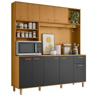 Imagem de Cozinha Compacta Poliman Nuria 9 Portas 1 Gaveta E 4 Prat Freijo E Grafite