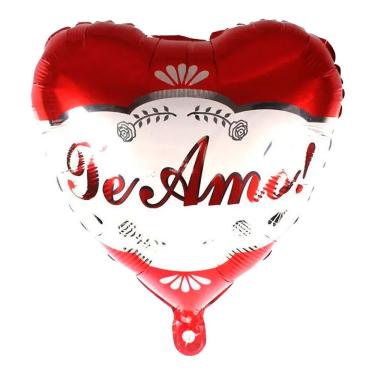 Imagem de Kit Balão Metalizado Coração Te Amo Vermelho E Branco - 5 Un