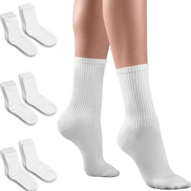 Imagem de Kit 6 Pares Meia Branca Cano Alto Lisa Feminina - Genérico, Branco, 34