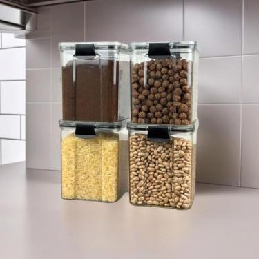 Imagem de Monte Seu Kit Pote Hermético Para Mantimentos De Cozinha Dispensa Armário Plástico(4 Potes - 1 Litro)