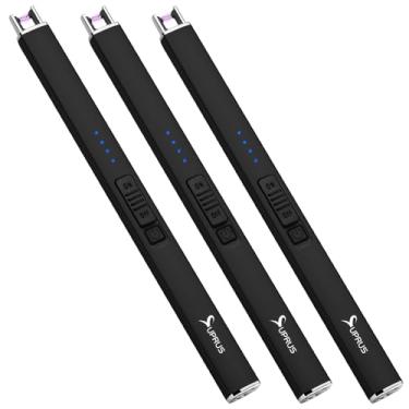 Imagem de SUPRUS Isqueiro USB elétrico à prova de vento à prova de vento com trava de segurança para acampamento de vela e churrasco (preto, 3)