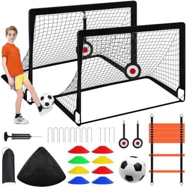 Imagem de Conjunto de Gols de Futebol para Crianças,2 Traves 120x90x95cm, Futebol Infantil E Equipamento Treinamento Definir com Bola, Escada de Treino, Cones e Acessórios