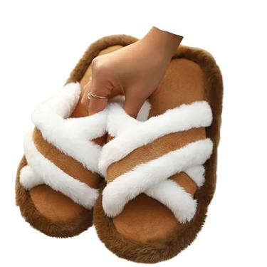 Imagem de Pantufa Chinelo Slide Confortável com Tiras Cruzadas em Pelúcia, Antiderrapante,Flexível Múltiplas Cores (caramelo, BR, Adulto, Numérico, 38)