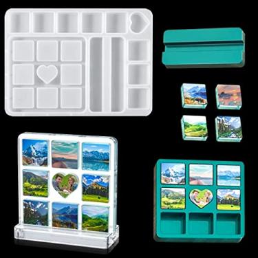 Imagem de KyeeaDIY Moldura para fotos, moldes de resina, retangular, molde de silicone, resina epóxi, faça você mesmo, moldura de costura em grade de nove quadrados para decoração de mesa de casa, artesanato,