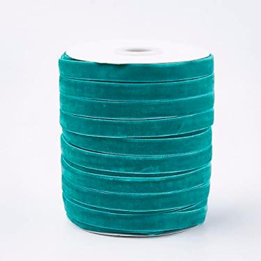 Imagem de Craftora Fita de veludo verde mar de 1,5 m de largura, fita de veludo de face única, fitas de tecido verde claro para embrulho de presente, artesanato, guirlanda, decoração de Natal