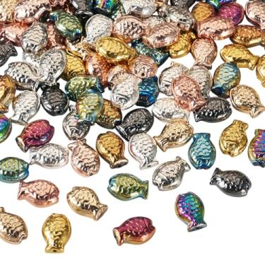 Imagem de Spritewelry Contas de peixe de vidro coloridas do oceano para fabricação de joias, 100 peças, vidro galvanizado, espaçador solto 3D, contas de peixe para pulseiras faça você mesmo, colares, artesanato