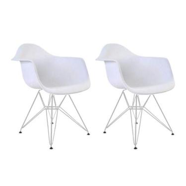 Imagem de Kit 2 Poltronas Eames Eiffel Branca Com Braço Daw Ferro Branco - Cor: 