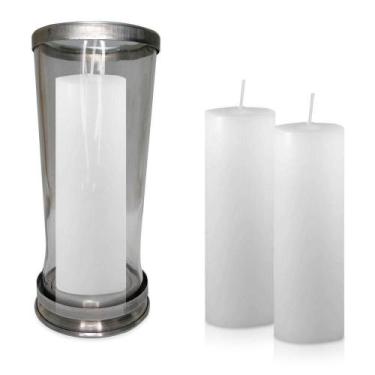 Imagem de Kit Copo Suporte Vidro Para Vela + 3 Velas Votivas 7 Dias Branca 250g 