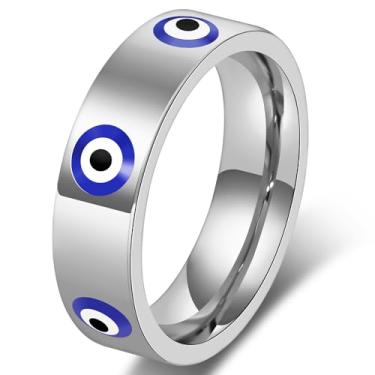 Imagem de Aliança de casamento com olho turco para mulheres, banhado a ouro 18K, anel de aniversário de zircônia cúbica, presente para esposa, joia de proteção de aço inoxidável não manchada, ajuste seguro