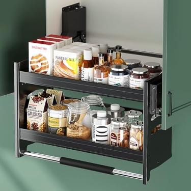 Imagem de Armário de parede de cozinha superior conveniente, organizador de armazenamento com guarda visual, armário de parede montado em 2 camadas, organizador de armazenamento de cozinha removível (preto)